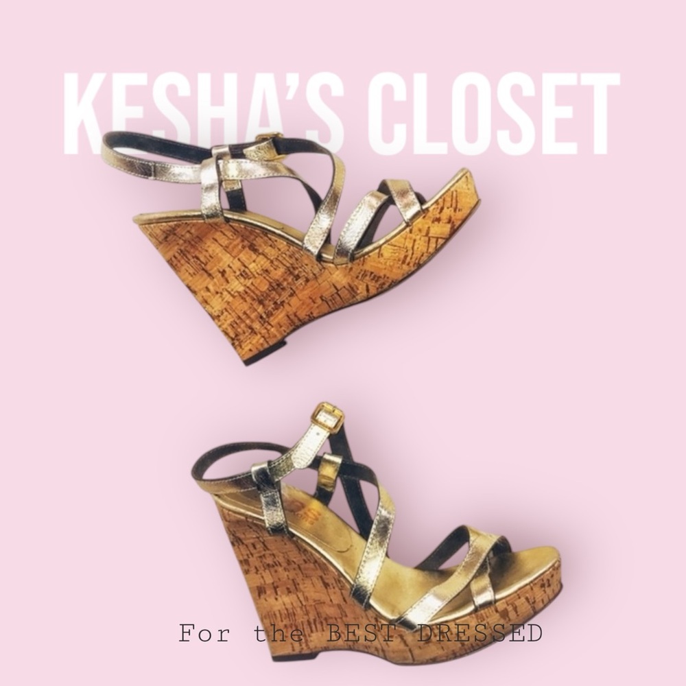 MICHAEL KORS Gold Wedge with Wooden Heel